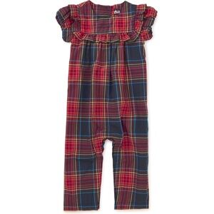 TEA COLLECTION
Woven Ruffle Baby Romper, Matsuri Plaid In Red Size 3-6M
